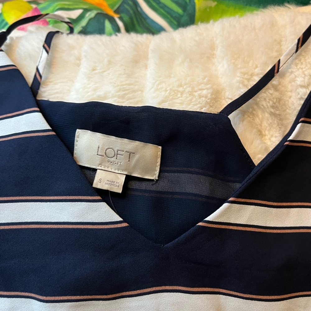 NWT Loft Outlet S Navy Blue White Striped Tunic Preppy City Spring Summer Tank